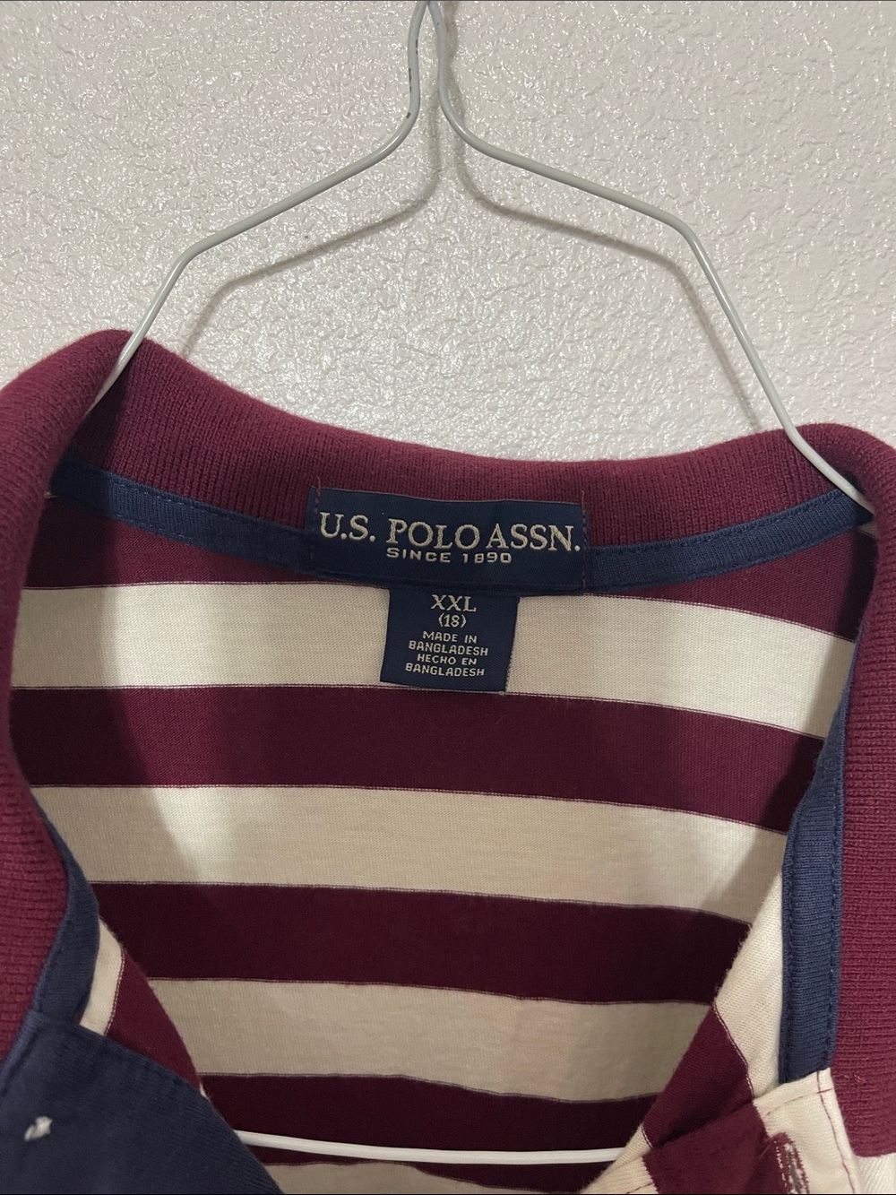 U.S. Polo Assn. Burgundy and Cream Striped Polo with Navy Trim - Picture 3 of 5